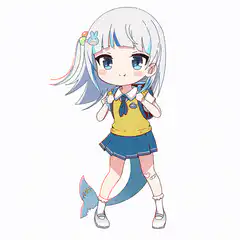 Chibi mermaid girl with backpack