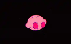 Pink Kirby floating in space