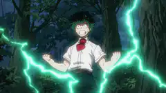 Deku surrounded by green lightning