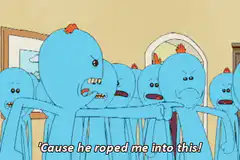 Blue aliens blame each other