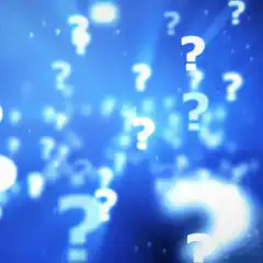 floating question marks blue background