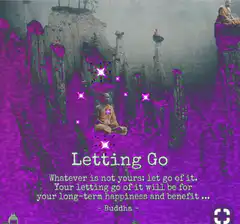 Buddha letting go quote with sparkles