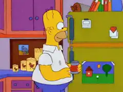 Homer opens Duff beer, Bart points, house explodes