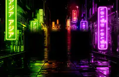 neon-lit asian alleyway at night