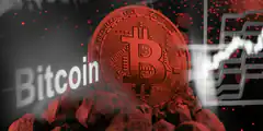 Bitcoin coin with rising chart