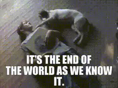 Dog jumping on person with text