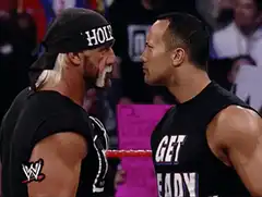 Hulk Hogan and The Rock stare down