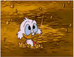 Scrooge McDuck in a vault of gold