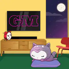 Sleeping cat with GM on TV