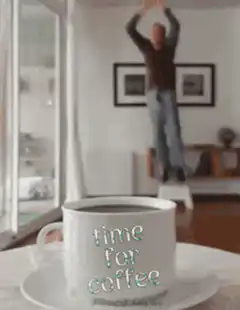 man jumping into coffee cup
