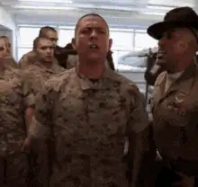 Marine yelling at drill instructor