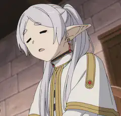 Frieren looking tired and annoyed