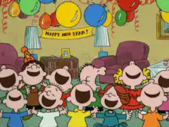 Peanuts kids laughing at New Year party