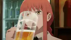 Makima drinking beer