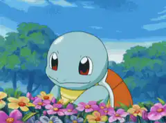 Squirtle smelling a flower