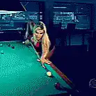 Woman falls off pool table