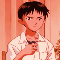 Shinji Ikari holding a mug