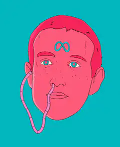 Pink face with infinity symbol and worm