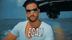 Man on boat shouting EGAL