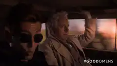 Good Omens characters in a car