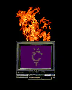 burning computer with crypto symbol