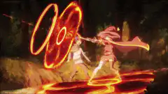Frieren casts fireball at castle