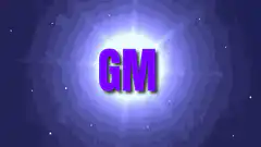 GM text glowing in purple space