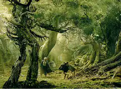 Hobbits walking through the Old Forest