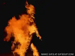 Man on fire walking