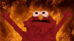 Elmo surrounded by fire