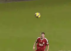 Liverpool player misses ball and falls