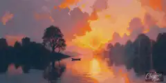 Bitcoin sunset landscape painting