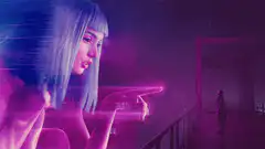 Cyberpunk woman pointing at figure