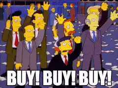 Simpsons crowd yelling buy buy buy
