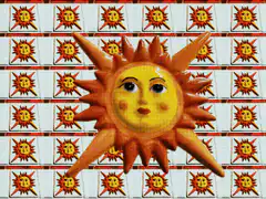 Large sun with human face among small suns