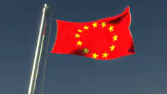 Chinese flag waving in wind