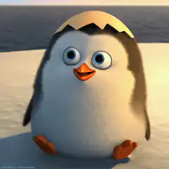 Baby penguin waving with eggshell hat