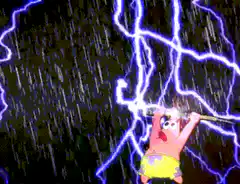 Patrick Star holding a lightning rod