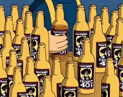 Glenn Quagmere surrounded by beer bottles