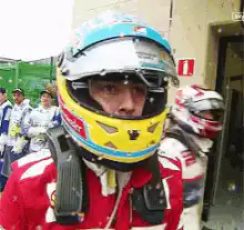 Race car driver in helmet