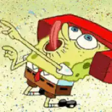 SpongeBob with red hat and tongue out