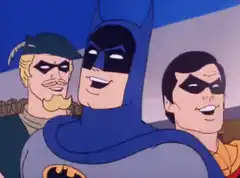 Batman Robin and Green Arrow laughing