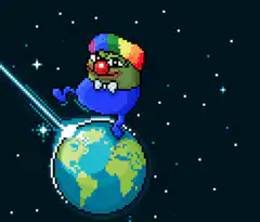 Rainbow farting Pepe in space