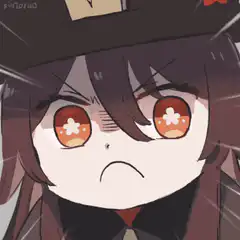 Chibi character with angry flower eyes