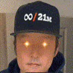 Man with glowing laser eyes