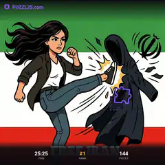 Woman kicking Iranian theocracy