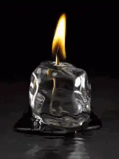 Ice cube candle burning