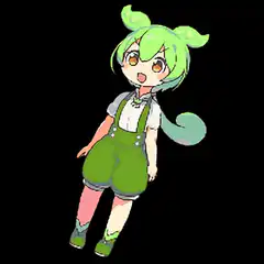 Green-haired anime girl in overalls
