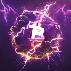 Bitcoin surrounded by purple lightning