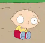 Stewie sitting in dirt